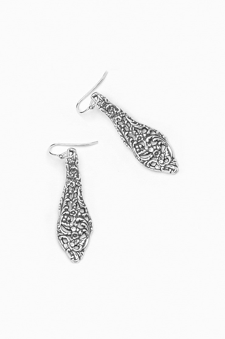 English Lace Sterling Silver Drop Earrings - Silver Spoon Jewelry